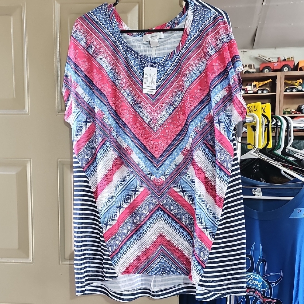 Christopher & Banks Red and Blue Patterned Blouse
